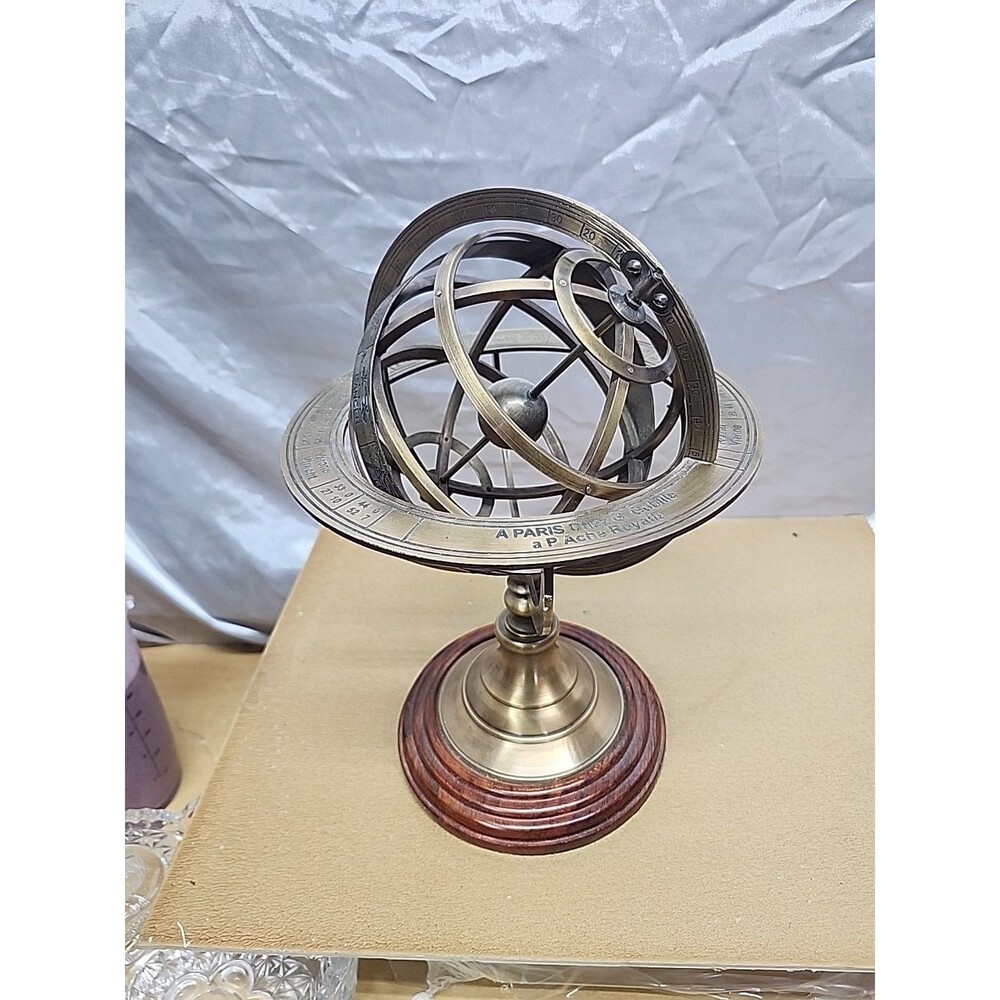 Vintage Brass Armillary Sphere, A Paris Chez G Gobille, a P Ache Royalle, Zodiac